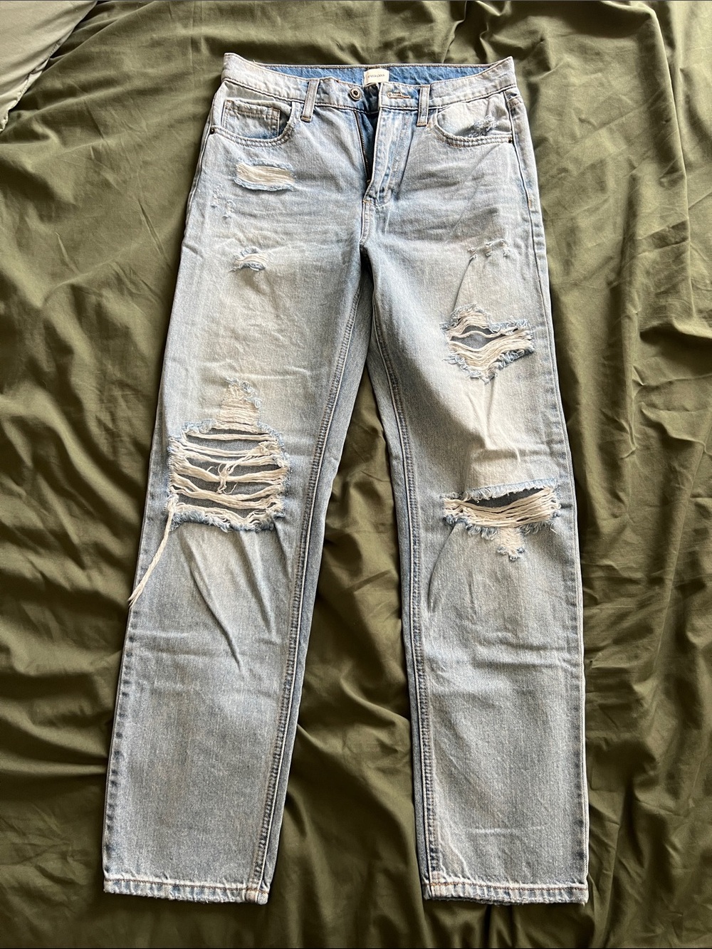 Sneak Peek Light Blue Distressed Straight-Leg Jeans
